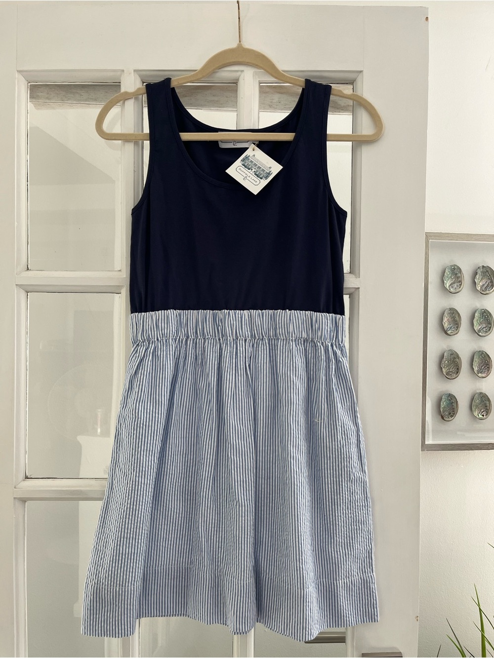 Duffield Lane Seersucker Navy & Light Blue Striped Tank Dress